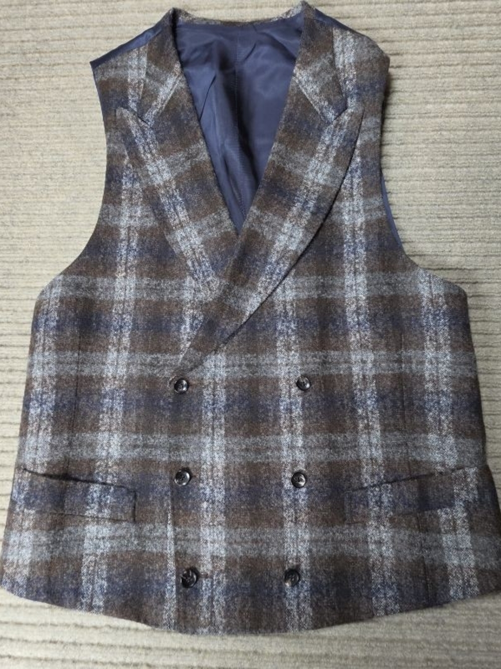 Suitsupply Pierre Men’s Alpaca Wool Tweed Vest Plaid Double Breasted Size 40 WOW